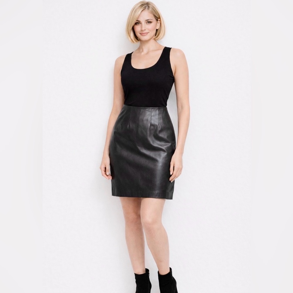 ANNE KLEIN II Black Genuine Leather Skirt Size 2